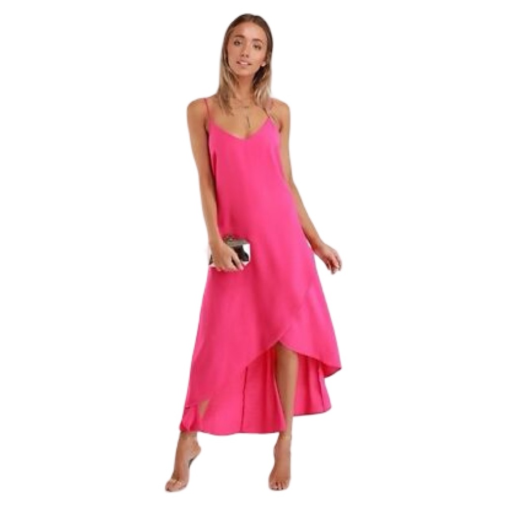 Lulu's Sweet Surprise Pink Barbicore Slip Dress NEW